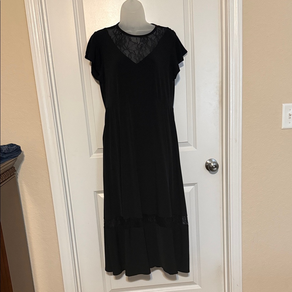 Torrid Black Midi Dress with Lace Detail with pockets on each side